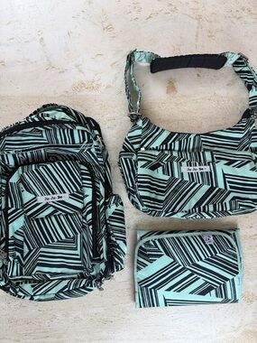 JuJuBe Mint Chip Diaper Bag Set + Mini Bag & Changing Pad | Gently Used